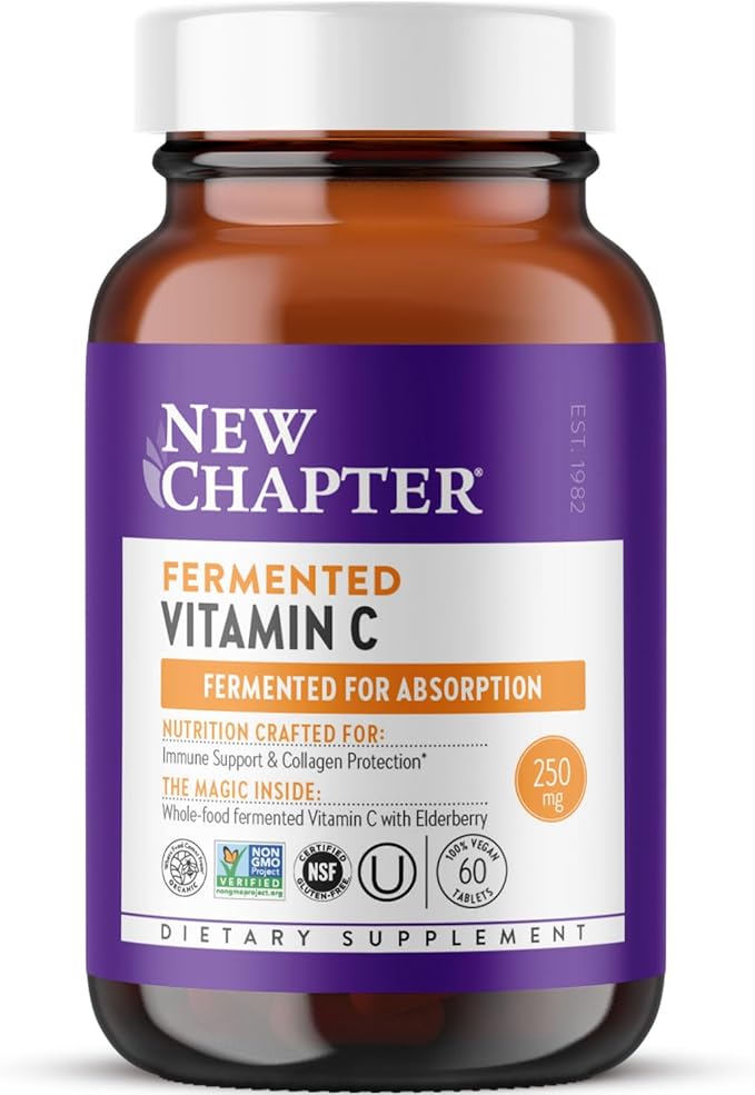 New Chapter Fermented Vitamin C + Elderberry ONE Daily for Immune Support &amp Collagen Protection Made with Organic Herbs Certified Vegan Gluten Free 60 Count