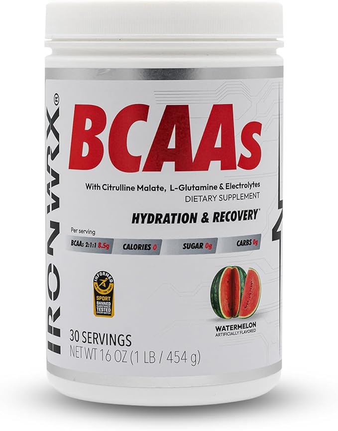 BCAA Powder | 8g Amino Acids per Serving | 2:1:1 Ratio with Citrulline Malate &amp L-Glutamine | Advanced Muscle Recovery &amp Soreness Support | Watermelon 30 Servings | Zero Sugar Keto Friendly