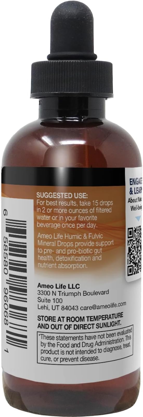 Ameo Life Humic &amp Fulvic Mineral Drops – Ionic Trace Minerals for Immune Digestive &amp Cognitive Support – 65+ Essential Minerals from Organic Soil – Gentle Cleansing – 4 fl oz