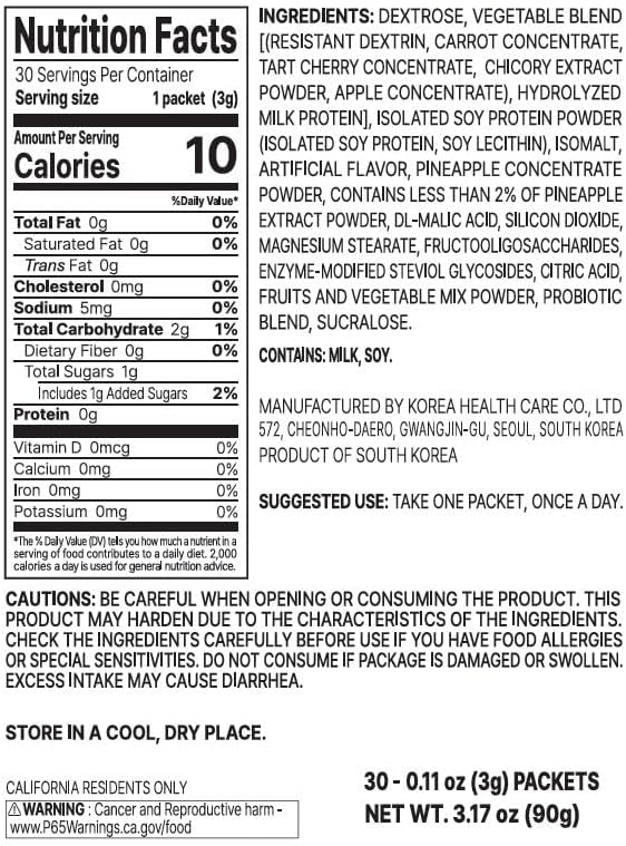 RAWEL bromelain Digestive Enzymes (3g 30sticks Pineapple) / 17 probiotics/Isolated Soy Protein
