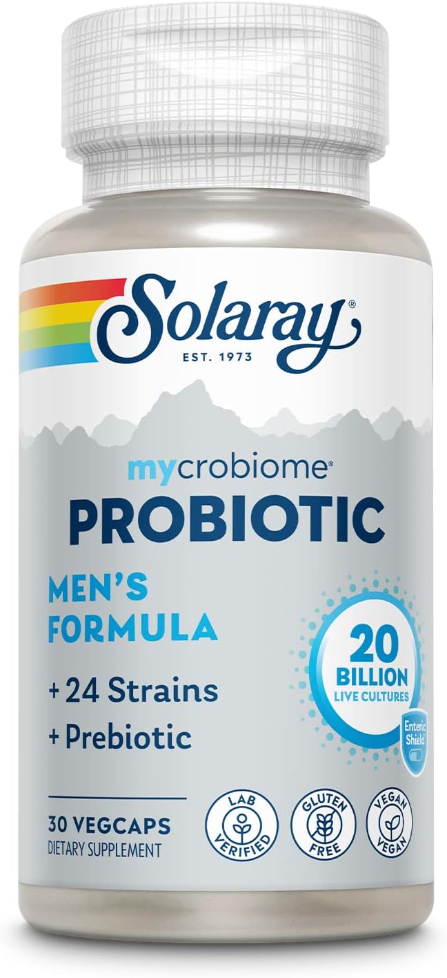 SOLARAY Mycrobiome Probiotic Mens Formula Probiotics for Men Gut Health Digestion Immune Function &amp More 20 Billion CFU Mens Probiotic 24 Strains Plus Prebiotic 30 Servings 30 VegCaps