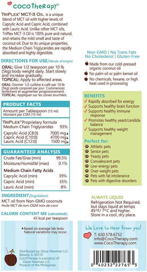CocoTherapy Triplex MCT-3 Oil Non-GMO 100% Pure and Natural 8 oz.
