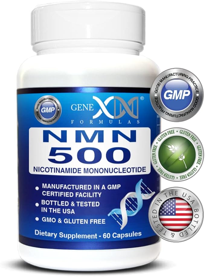 Genex Formulas NMN 500mg - 99% Pure Shelf Stabilized Supplement Capsules for Increased NAD Levels &amp Healthy Aging GMP Certified 500mg per Serving 60 Capsules