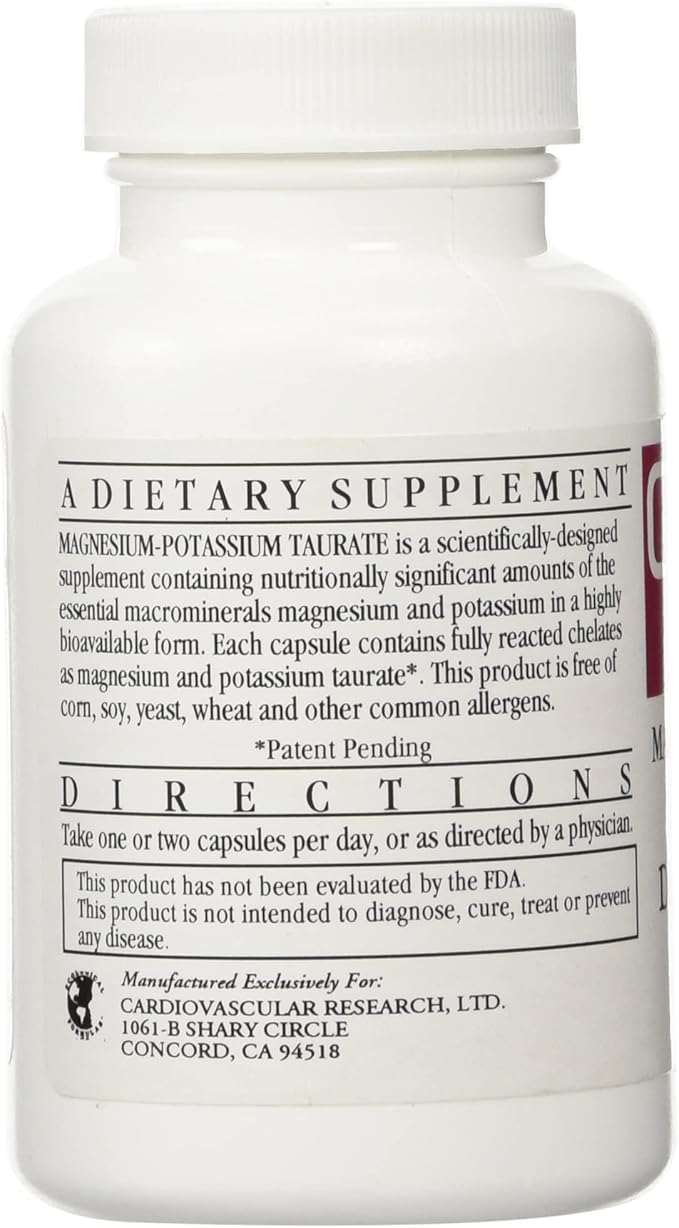 Cardiovascular Research Magnesium-Potassium Taurate - Patent Pending - 60 Veggie Caps X 2 Bottles