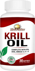 Rise-N-Shine Krill Oil Softgels Omega 3 6 &amp 9 with EPA &amp DHA Support 500 mg Krill Oil per Softgel Non-GMO Formula 30 Softgels Manufactured in the USA with Globally Sourced Ingredients