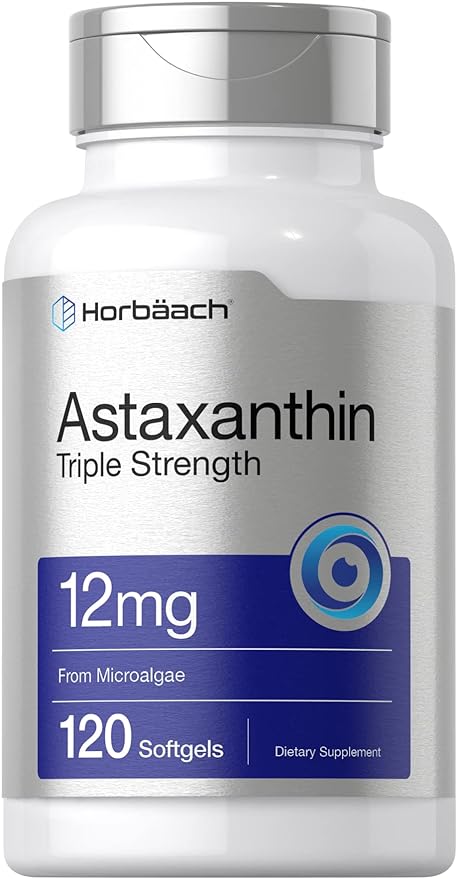 Horbäach Astaxanthin Supplement | 12mg | 120 Softgels | Triple Strength | from Microalgae | Non-GMO &amp Gluten Free