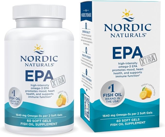 Nordic Naturals EPA Xtra Lemon - 60 Soft Gels - 1640 mg Omega-3 - High-Intensity EPA Formula for Positive Mood Heart Health &amp Healthy Immunity - Non-GMO - 30 Servings