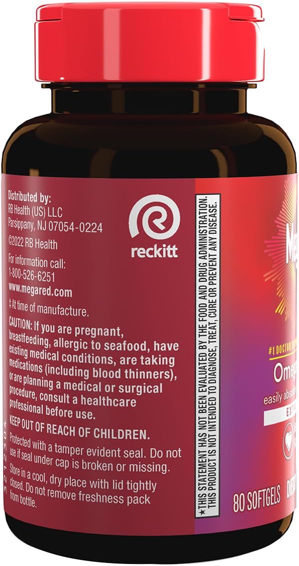 MegaRed Extra Strength 500mg Omega-3 Krill Oil Supplement with EPA/DHA No Fishy Aftertaste Supports Heart Health 80 Count Softgels (2 Pack)