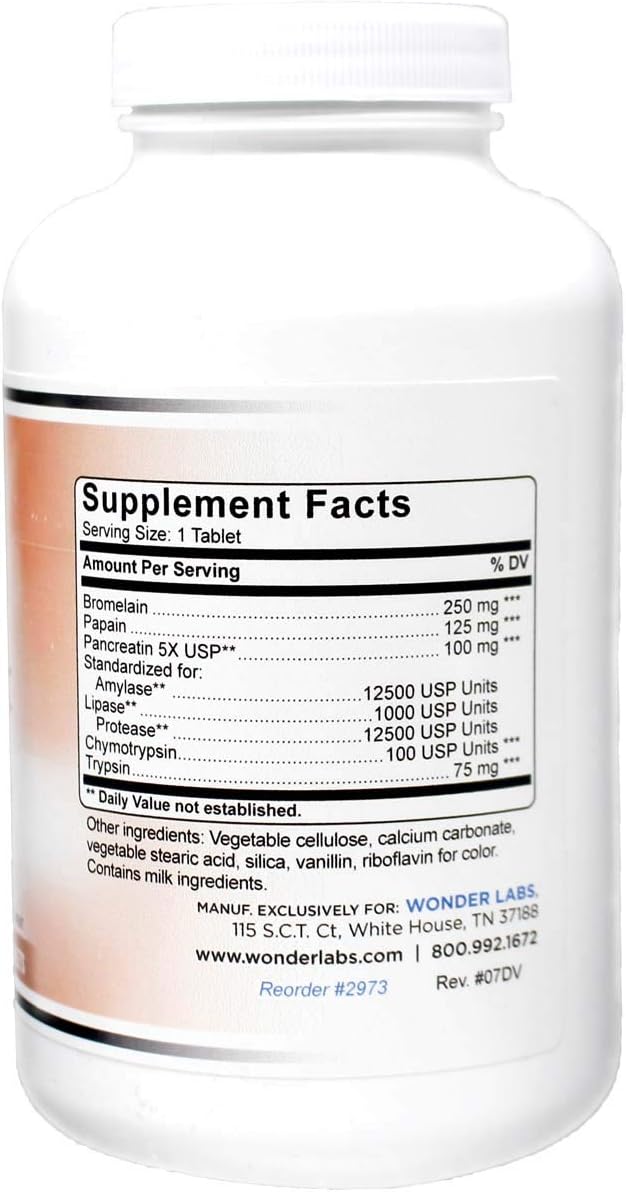 Wonder Laboratories Proteolytic Enzymes | Bromelain Papain Pancreatin Trypsin 550 mg Total with Standardized Amylase Lipase and Protease 300 Tablets (Pack of 2)