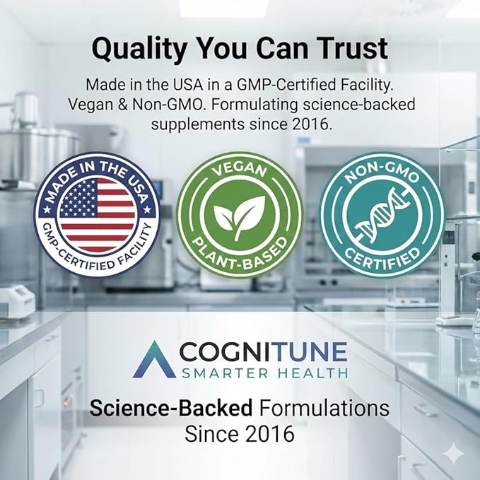 CogniTune NMN Supplement - NMN with Resveratrol Pterostilbene Quercetin Zinc &amp PQQ for NAD+ Cellular Energy - Longevity Support for Healthy Aging &amp Brain Function 1115mg