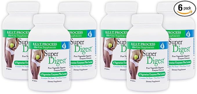 SuperDigest (6 Pack) Best Process Alkaline — Multi-Enzyme Digestive Support — Digestive Enzymes with Alfalfa Papain &amp Bromelain (Vegetarian Friendly)