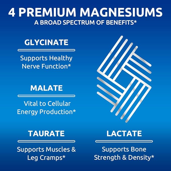 Zentastic Magnesium Complex 4-in-1 Supplement – Magnesium Glycinate Malate Taurate &amp Lactate – Chelated High Absorption for Nerves Muscles Bones &amp Immune Support – 120 Capsules