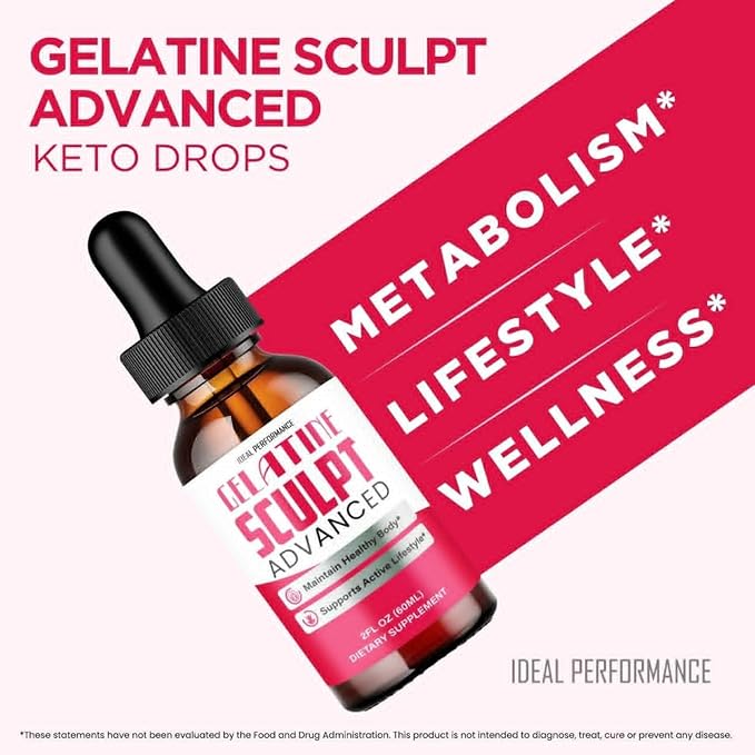 Gelatine Sculpt Drops Official Gelatine Sculpt Supplement Dropper All Natural Keto Liquid Droppers Advanced Formula Sustain Active Lifestyle &amp Fitness Goals GelatineSculpt Reviews (3 Pack)