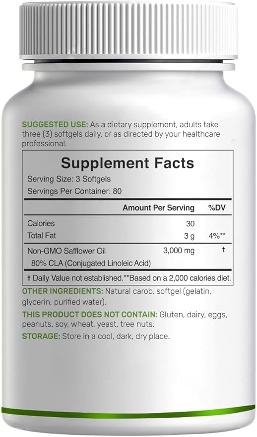 Ultra Strength CLA 3000mg | 240 Softgels Active Conjugated Linoleic Acid from Safflower Oil