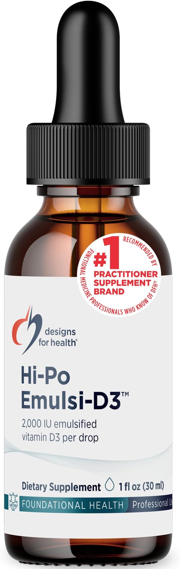 Designs for Health Hi-Po Emulsi Vitamin D Drops - Liquid Vitamin D 2000 IU Highly Concentrated Vitamin D3 - Bone Health + Immune Support Supplement - 2000 IU Per Drop (1000 Servings / 1 Ounce)