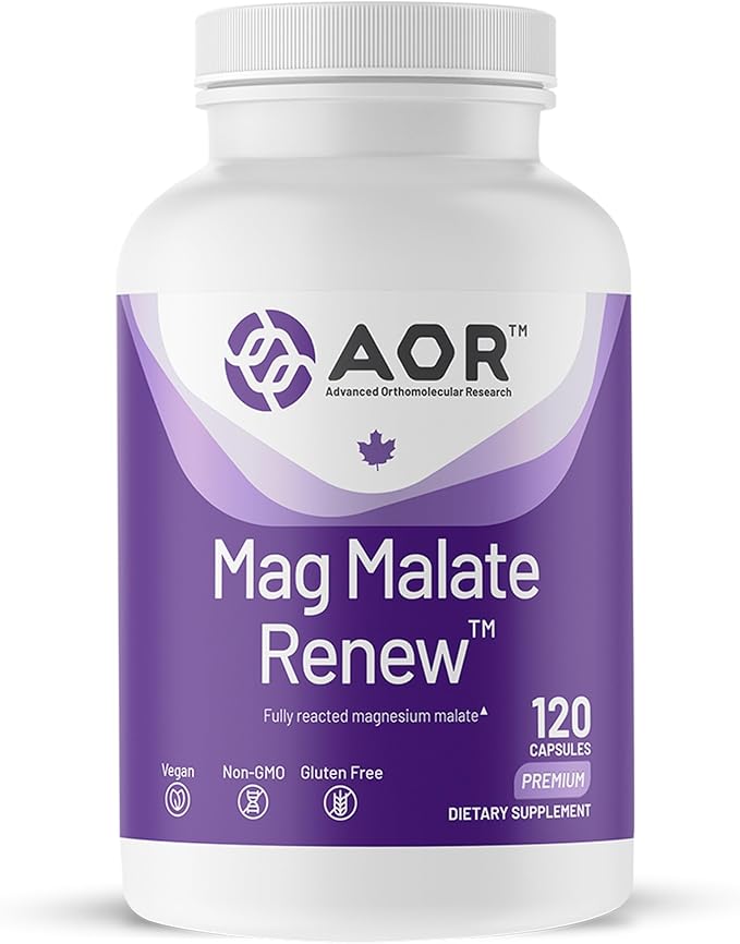 AOR Mag Malate Renew 120 Vegan Capsules 40-120 Day Supply Magnesium Malate with Malic Acid for Daily Wellness Muscle Function &amp Relaxation Support