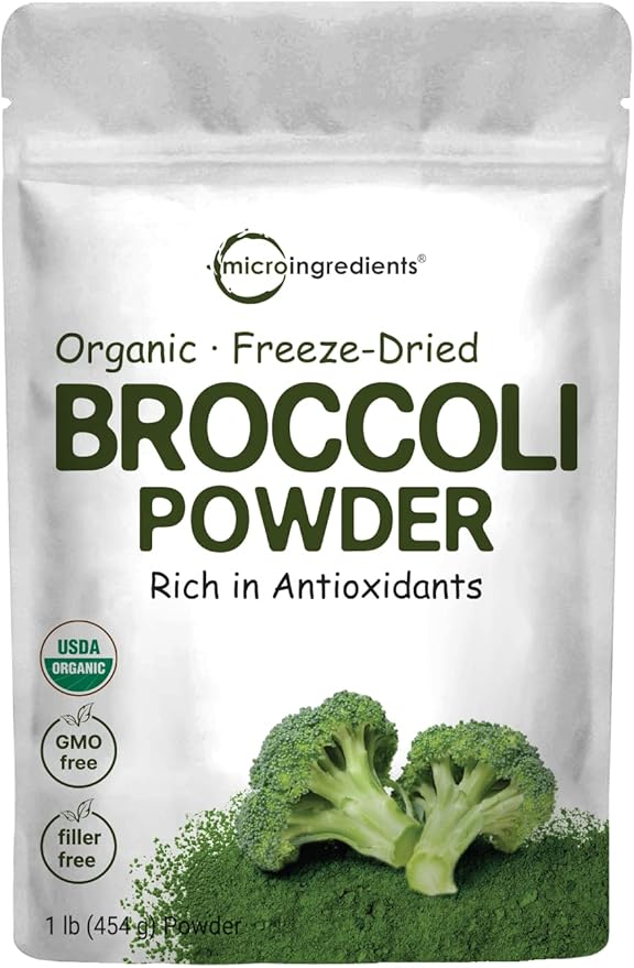 Organic Broccoli Powder 1 Pound Freeze Dried Contains Natural DIM (Diindolylmethane) and Rich in Fiber and Immune Vitamin C Green Superfood for Smoothie &amp Drinks Vegan Friendly