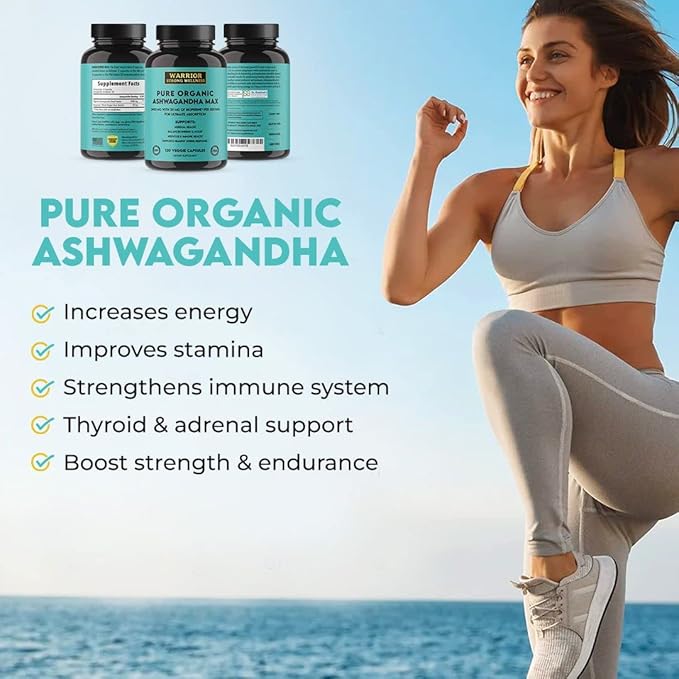 Pure Organic Ashwagandha Capsules with Bioperine - 2400 mg - 120 Capsules - Healthy Stress Response and Mood Boost Immune Health Better Sleep