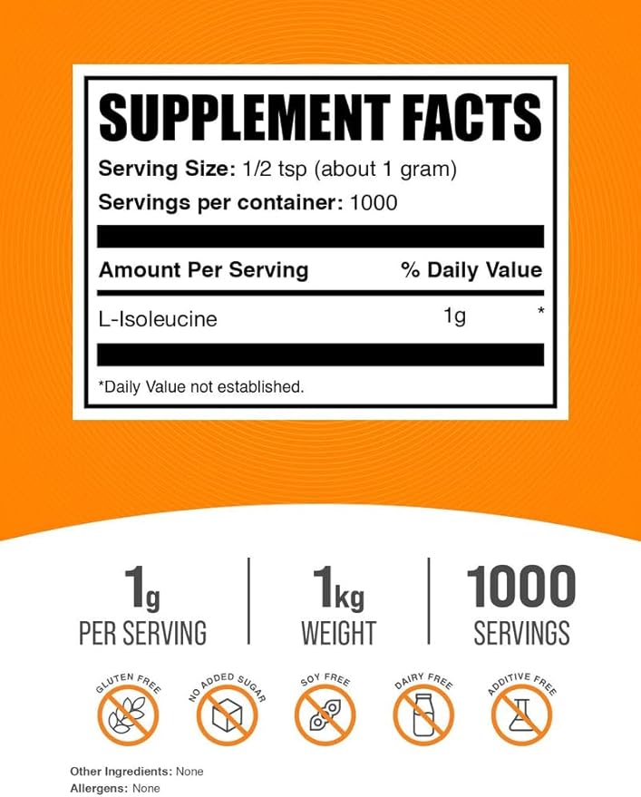 BulkSupplements.com L-Isoleucine Powder - BCAA Powder Amino Acid Nutritional Supplement - Vegan &amp Gluten Free 1g per Serving 1kg (2.2 lbs) (Pack of 1)