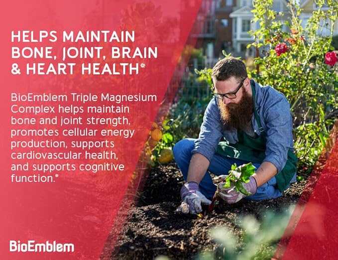 BioEmblem Triple Magnesium Complex | 300mg of Magnesium Glycinate Malate &amp Citrate for Muscles Nerves &amp Energy | High Absorption | Vegan Non-GMO (180 Capsules)