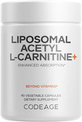 Codeage Liposomal Acetyl-L-Carnitine+ Supplement - 500 mg Acetyl-L-Carnitine per Serving - 3-Month Supply Liposomal Delivery - Alcar Supplement - L-Carnitine - Non-GMO Gluten-Free 90 Capsules