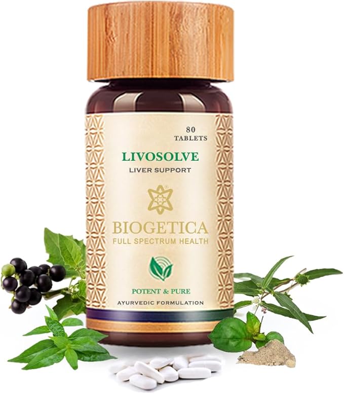 Biogetica Livosolve Herbal Supplement for Liver Care - Total Liver Support Cleanse &amp Detox Protects Cells &amp Enzymes - 100% Vegan Non-GMO - 80 Tablets