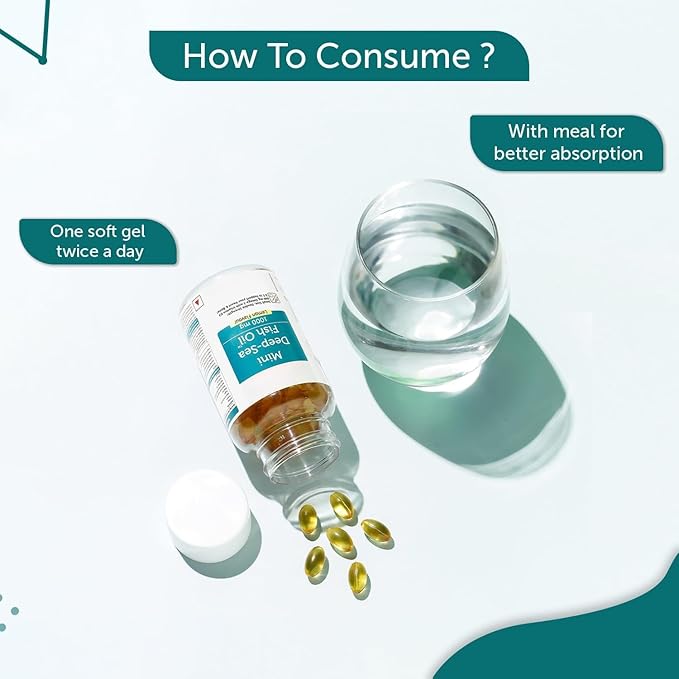 Generic Fish Oil 1000 mg with Lemon Flavour- 2X Omega 3 360mg EPA &amp 240mg DHA with Vitamin D3 &amp E | No Fishy Burps/After Taste Heart Health Support | 60 Softgels (30 Days Supply)