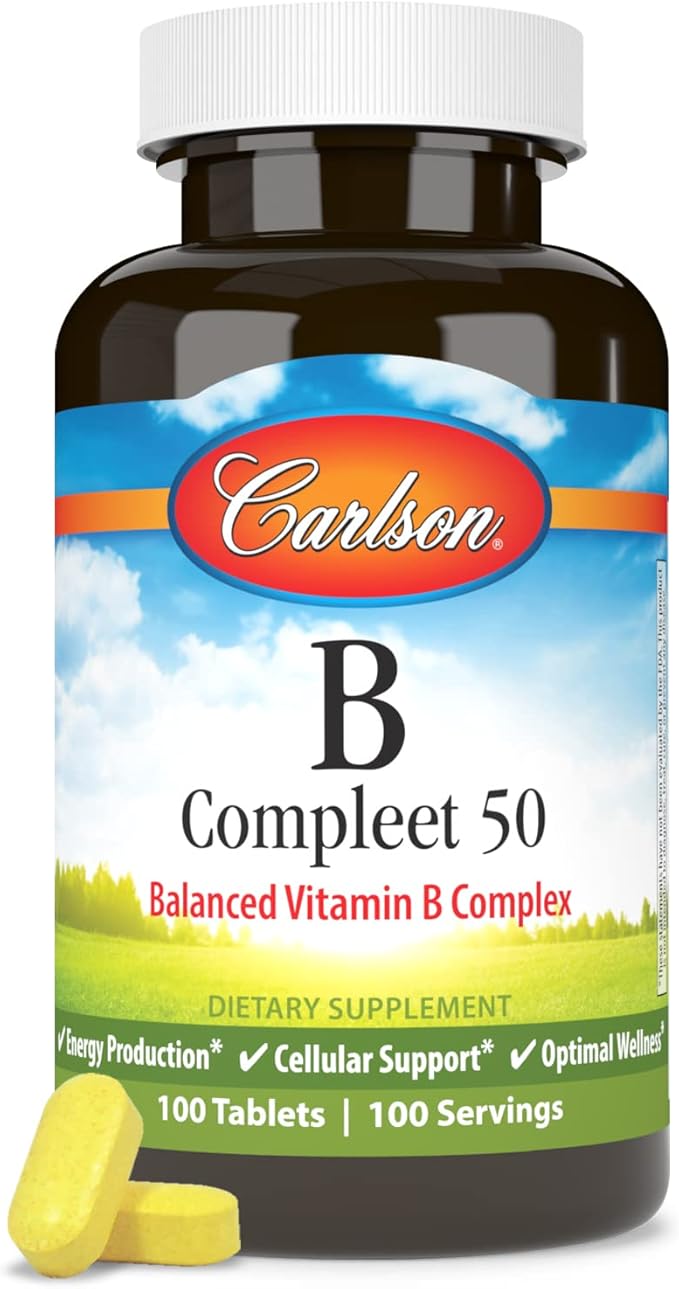 Carlson - B Compleet 50 Balanced Vitamin B Complex Energy Production Cellular Support &amp Optimal Wellness 100 Tablets