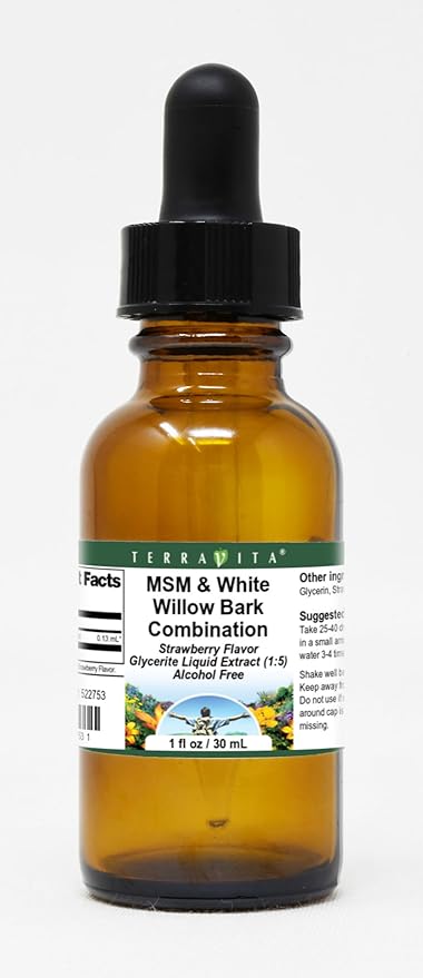 MSM &amp White Willow Bark Combination Glycerite Liquid Extract (1:5) - Strawberry Flavored (1 oz ZIN: 522753) - 3 Pack