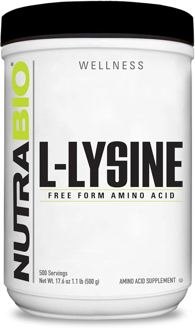 NutraBio L-Lysine Powder 500g – Essential Amino Acid for Protein Metabolism Collagen Support &amp Immune Health – Pure Unflavored Non-GMO Vegan- 500 Servings
