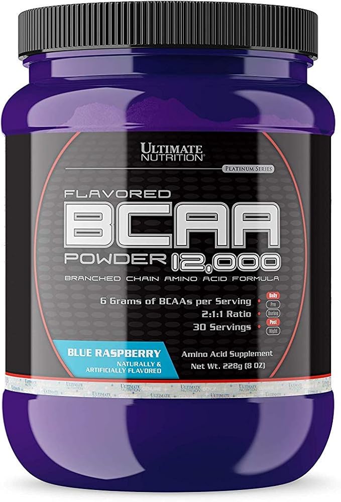 Ultimate Nutrition Flavored BCAA Powder 12000 Post Workout Recovery Drink 3g Leucine 1.5g Valine 1.5g IsoleucineBranch Chain Amino Acids Supplements for Muscle Recovery30 Servings Blue Raspberry