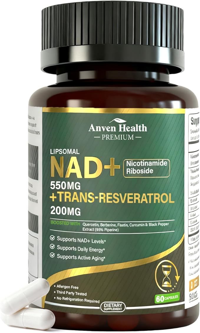 Liposomal NAD+ Resveratrol Supplement - NMN Alternative with Trans-Resveratrol Quercetin &amp Fisetin - NAD Plus Booting for Women and Men Support Cellular Energy &amp Healthy Aging Non-GMO | 60