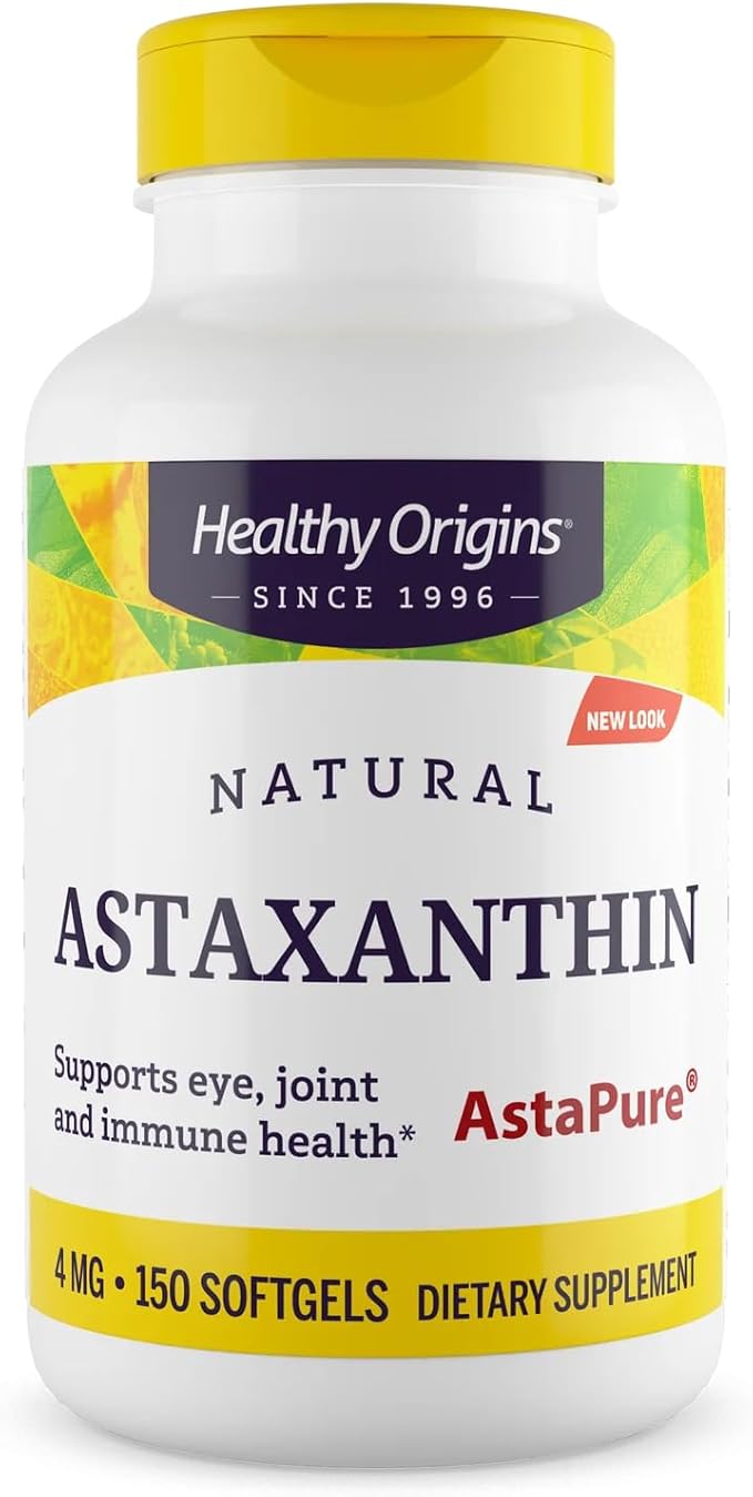 Healthy Origins Astaxanthin 4 mg 150 Softgels - AstaPure Clinically Studied Algae - Supports Joint &amp Immune Health Healthy Skin Antioxidant for Cellular Protection &amp Eye Support