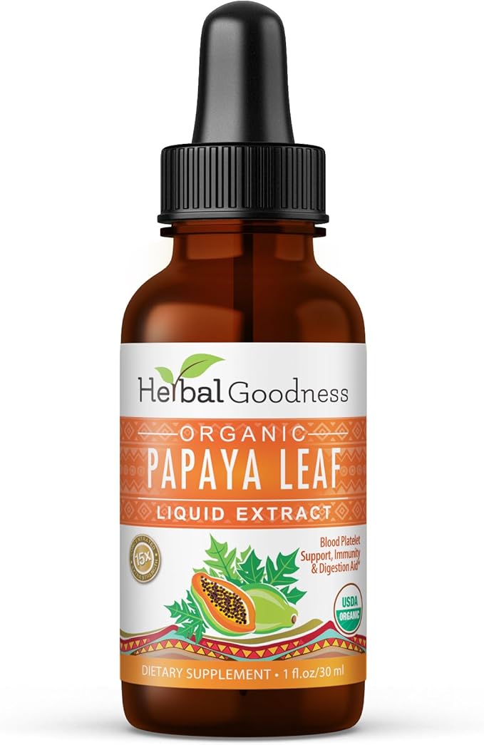 Herbal Goodness Papaya Leaf Extract 1oz – 15X Concentrated Organic Papaya Liquid Supplement | Papaya Enzyme Drops for Platelet Support Digestive Health &amp Immune Support | Non-GMO Vegan Gluten-F