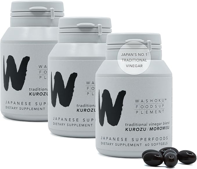 Japanese Longevity Supplement | Black Vinegar (Kurozu) &amp Okinawa Fermented Rice Extract | Supports Energy Healthy Aging &amp Overnight Recovery | 30 Servings (180 Softgels) | Daily Routine 3-Pac