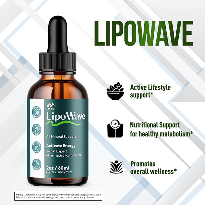 Lipowave Drops Official LipoWave Drops with All Natural Ingredients Advanced Overall Health and Wellness Vitamin Supplement Premium Formula for Maximum Strength Multivitamin Support (30 Servings)
