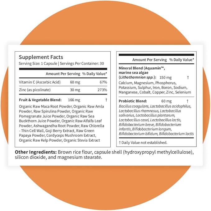 Pattern Wellness Zinc Complex – Supports Immune Skin &amp Digestive Health – High Absorption Zinc with Vitamin C Probiotics &amp Natural Blends – 30 Vegan Capsules