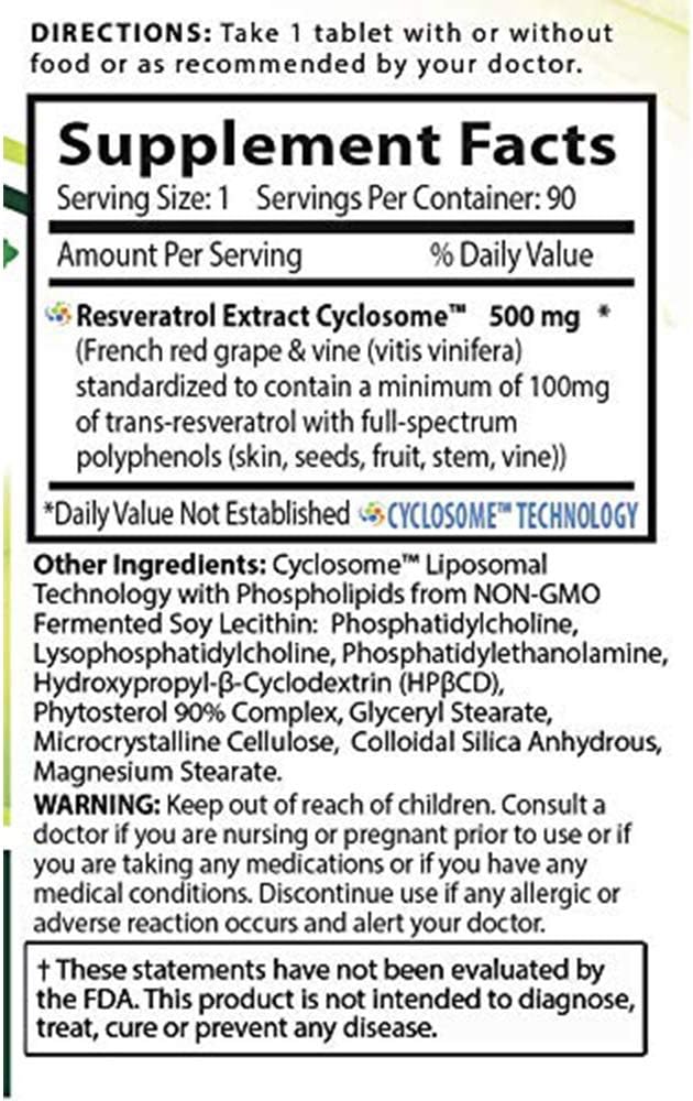 Nature's Essentials Resveratrol 500mg | Full Spectrum Trans-Resveratrol | Advanced Cyclosome Liposomal Delivery | Non-GMO Gluten Free Vegetarian | 90 Tablets