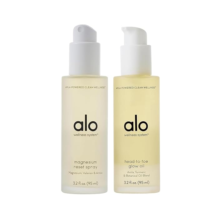 Alo Restful Radiance Set | Magnesium Reset Spray + Head-to-Toe Glow Oil | Calming &amp Hydrating Duo for Stress Relief &amp Radiant Skin | Magnesium Arnica &amp Vitamin E | Made in USA - 3.2 oz (P