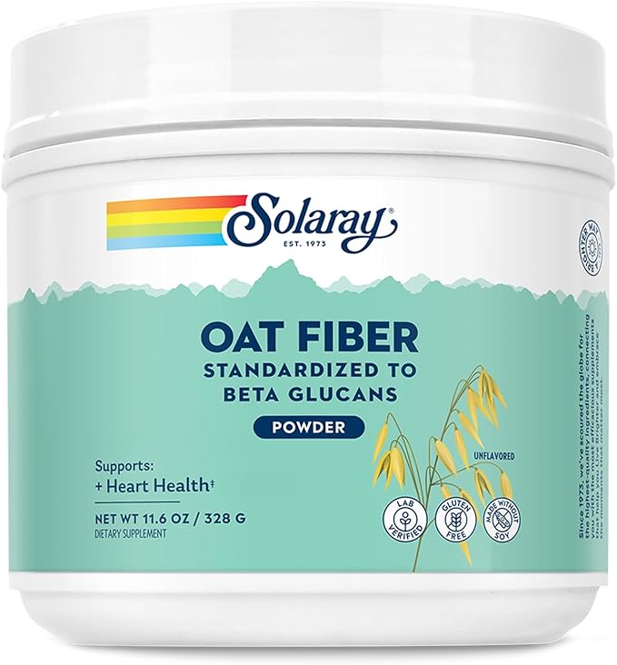 SOLARAY Oat Fiber - Soluble Fiber Supplement Powder - Standardized to Beta Glucans for Heart Health Support - Unflavored Gluten Free Vegan 60 Day Guarantee Lab Verified - 30 Servings 11.6oz