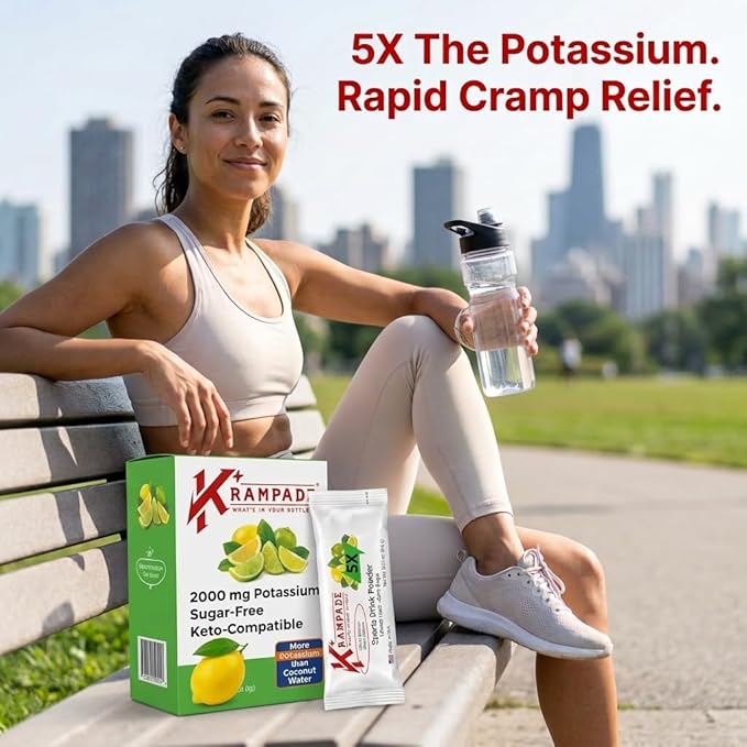 Krampade High Potassium Electrolytes Powder Zero Sugar Lemon Lime 4180mg Electrolytes 2000mg Potassium Cramp Relief &amp Prevention Cellular Hydration Better Endurance &amp Recovery Keto 20 S