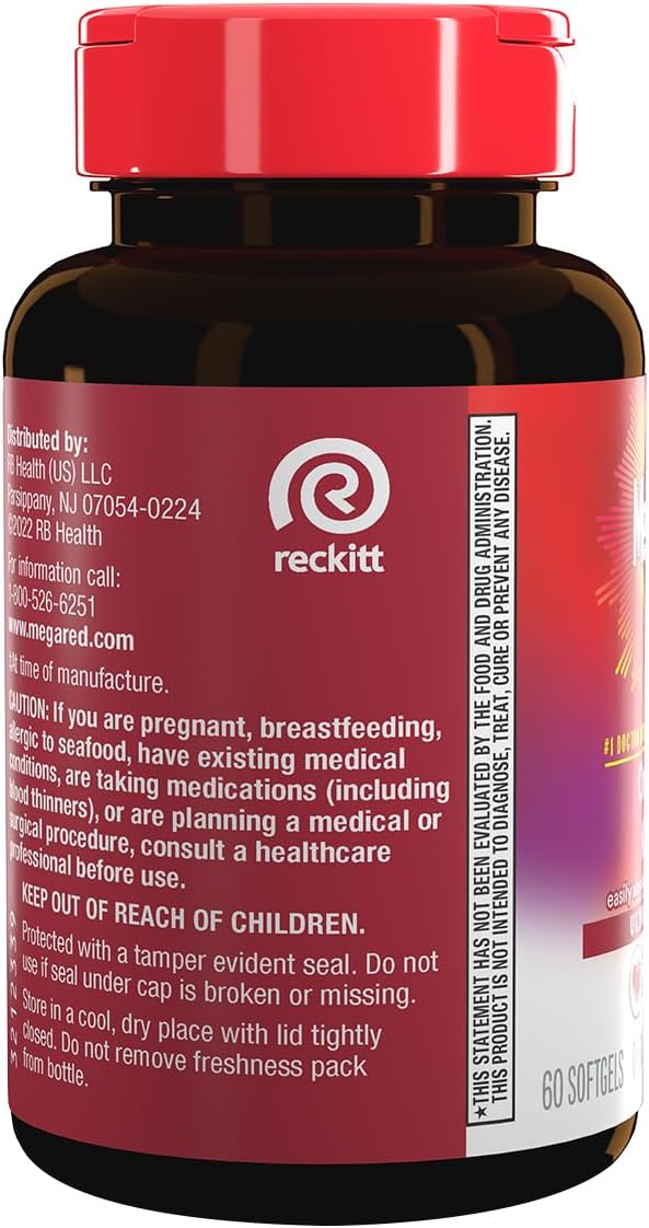 MegaRed Ultra Strength 1000mg Omega-3 Krill Oil Supplement with EPA/DHA Astaxanthin &amp Phospholipids No Fish Oil Aftertaste Supports Heart Brain Joint and Eye Health 60 Count Softgels (3 Pack)