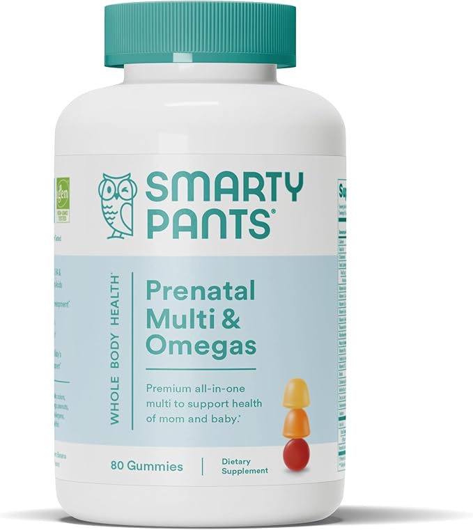 SmartyPants Prenatal Vitamins for Women Multivitamin Gummies: Omega 3 Fish Oil (EPA/DHA) Biotin Methylfolate Vitamin D3 C Vitamin B12 B6 A K &amp Zinc Inositol 80 Count (20 Day Supply)