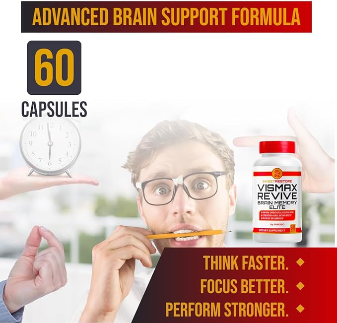 (1 Pack) Vismax Revive Official Vismax Revive Brain &amp Memory Support Supplement Pills with Premium Ingredients All Natural Advanced Formula for Healthy Circulation &amp Overall Wellness (60 Cap