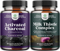 Bundle of Activated Charcoal Pills Detox &amp Cleanse - Purifying Coconut Capsules with 1200 mg Per Serving for Bloating Relief and Liver Support Milk Thistle Supplement for Liver Cleanse Detox &amp
