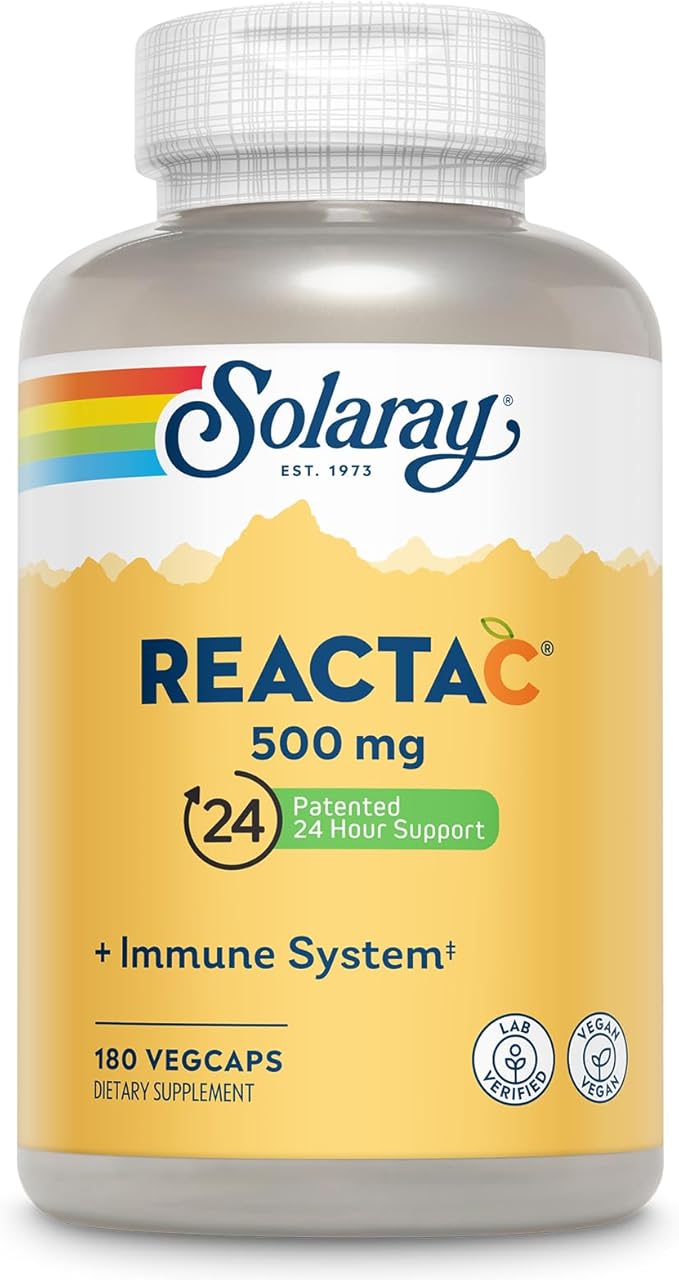 SOLARAY ReactaC Vitamin C 500mg - Patented 24-Hour Immune Support Supplement - Vitamin C with Bioflavonoids and Rutin - Antioxidant and Immune Defense - Vegan 60-Day Guarantee - 180 Servings