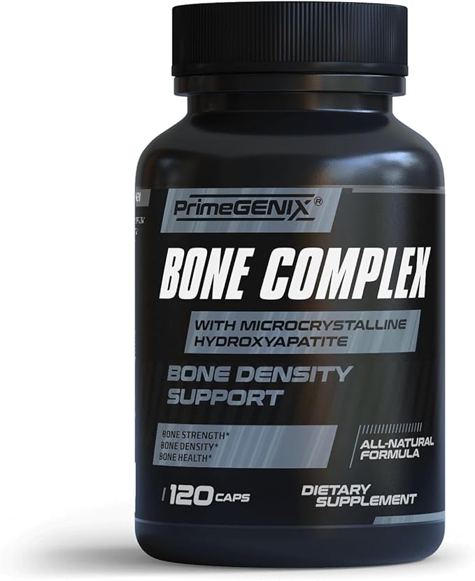 PrimeGENIX Bone Complex – Advanced Bone Strength Supplement for Men 40+ with MCHA Calcium Vitamin D3 K2 Magnesium and Zinc – Supports Bone Density and Active Lifestyles – 120 Capsules