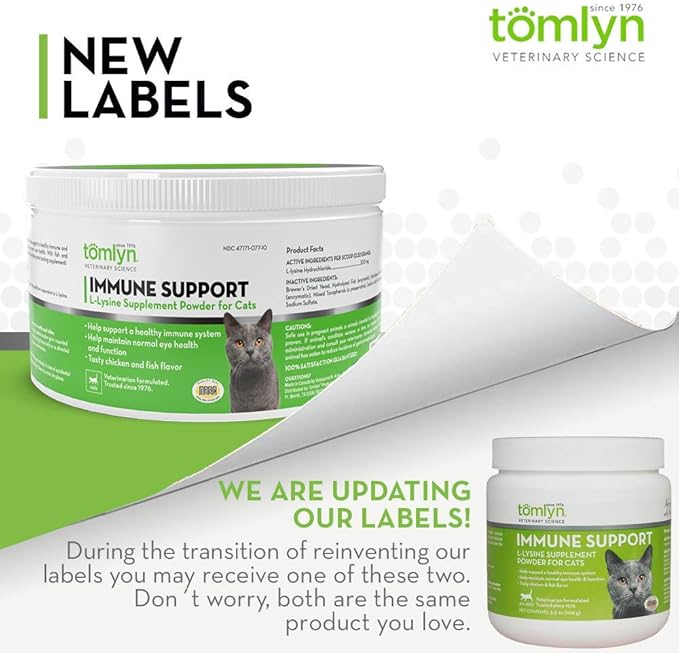 Tomlyn Immune Support Daily L-Lysine Supplement Fish-Flavored Lysine Powder for Cats and Kittens 4 Pack
