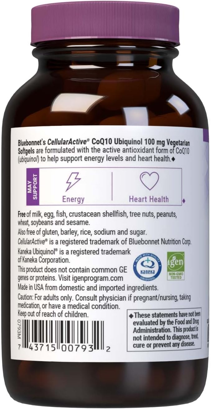 Bluebonnet Ccellular Active CoQ10 Ubiquinol Vegetarian Softgels 100 mg Maroon 60 Count