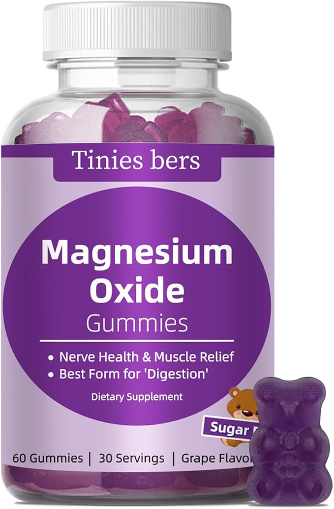 Tinies bers Activated Charcoal Gummies 400mg Magnesium Oxide Gummies 500mg Sugar Free for Adults &amp Kids Quicker to Cleanse Detox Gas Relief Gut &amp Oral Health Best Mg Form for ‘Digestion’